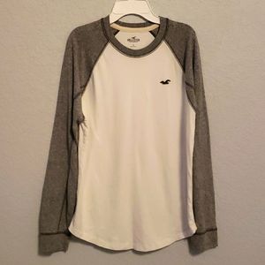 Men's Long Sleeve Shirt, Hollister, Small, White & Gray